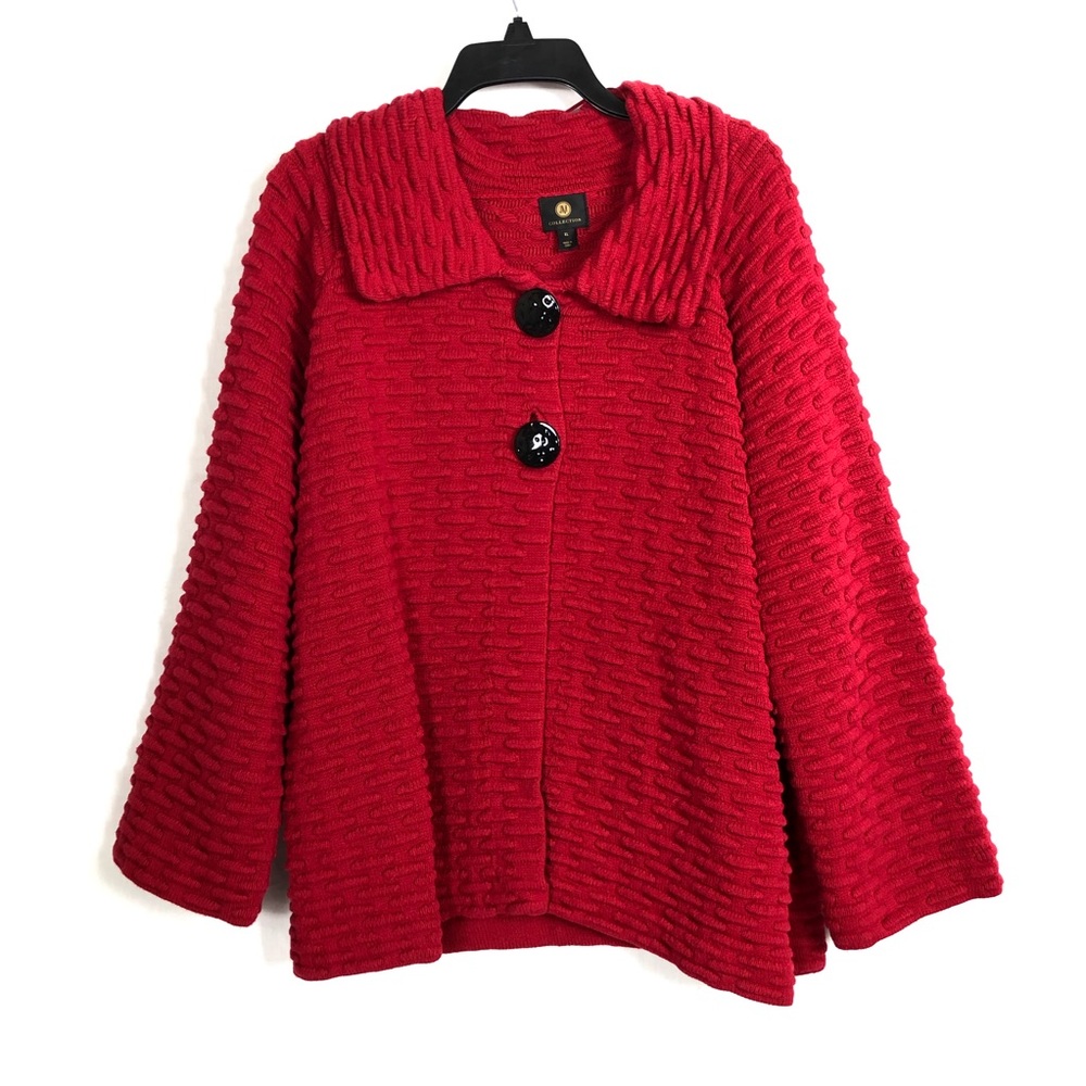 JM Collection Red Two Button Cardigan Sweater Size XL